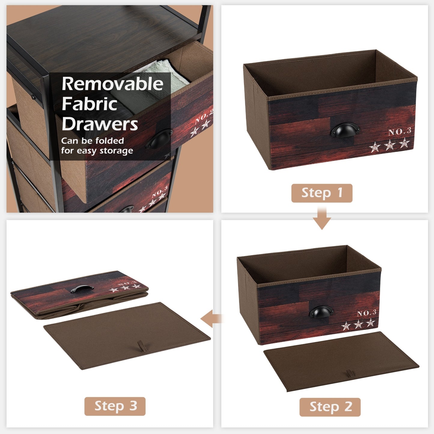 Industrial 4 Fabric Drawers Storage Dresser with Fabric Drawers and Steel Frame Kids Crystal