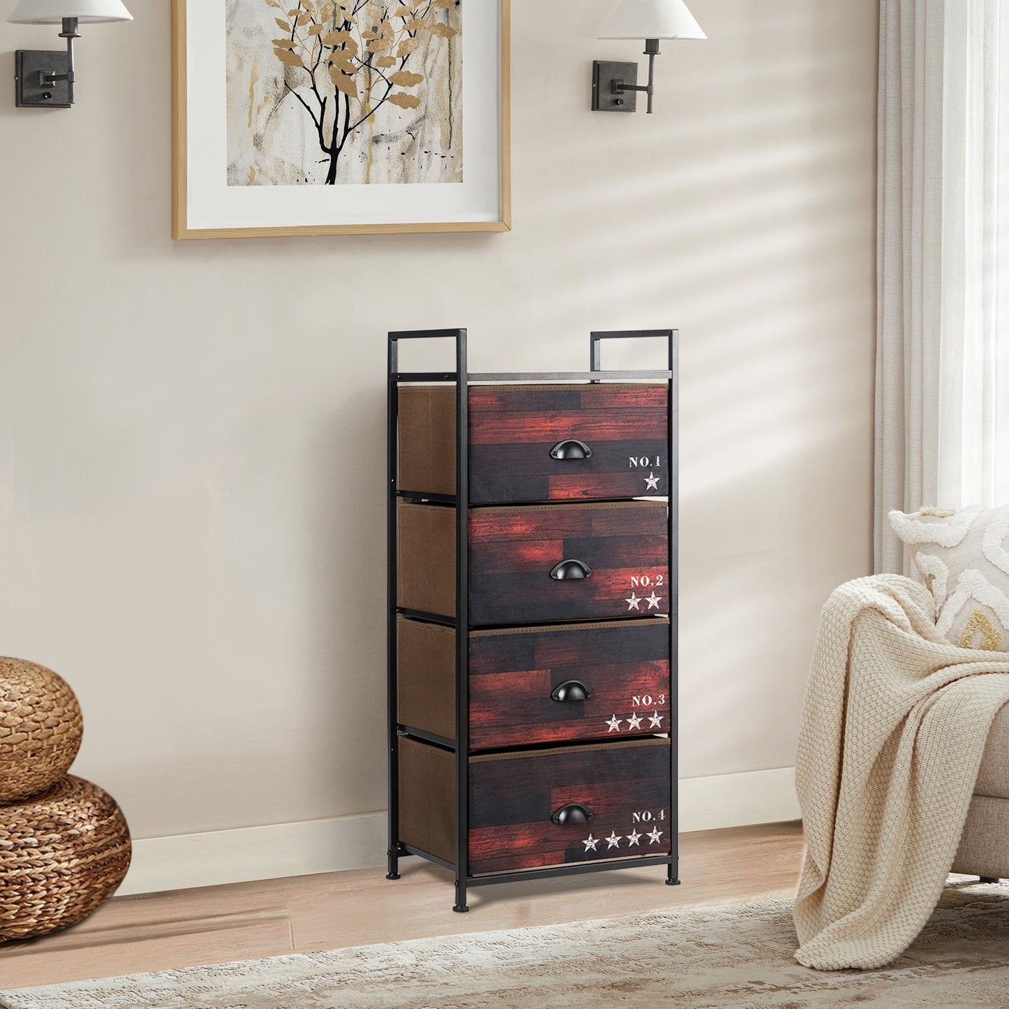 Industrial 4 Fabric Drawers Storage Dresser with Fabric Drawers and Steel Frame Kids Crystal