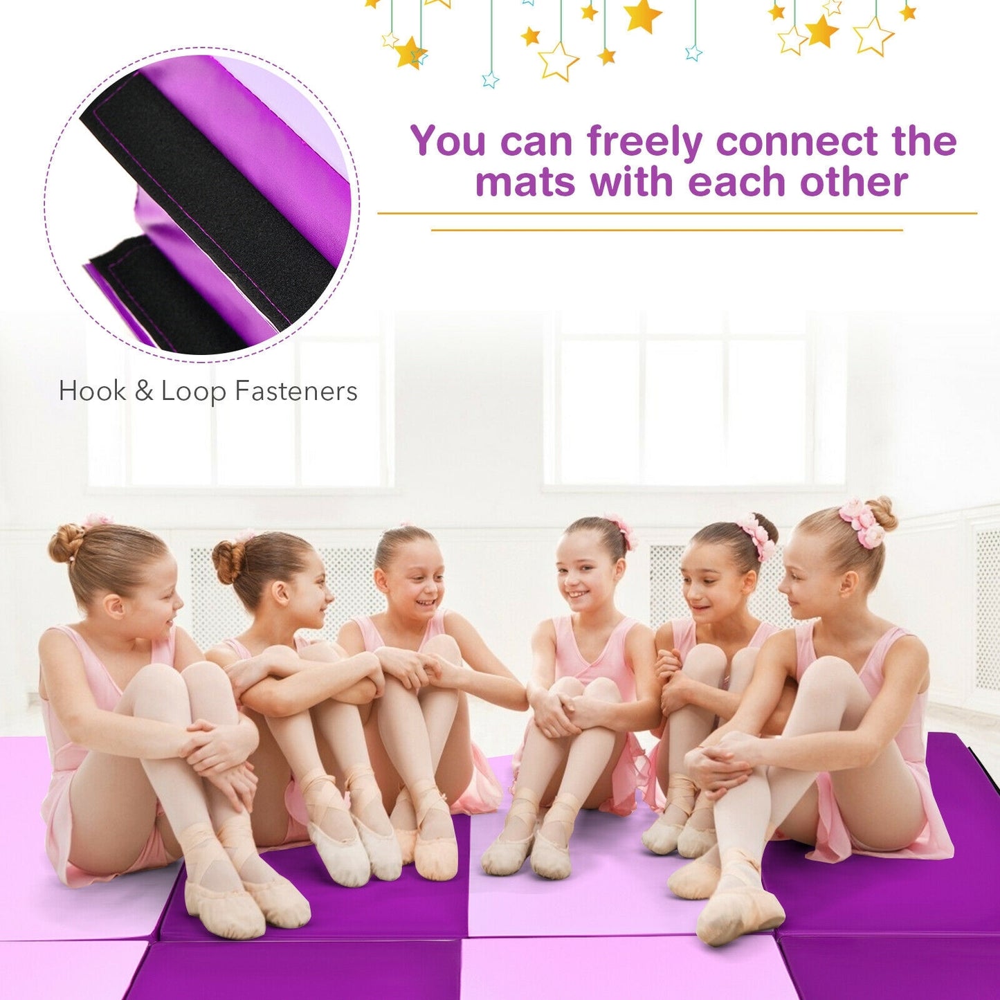 4 Feet x 8 Feet Folding Gymnastics Panel Mat with Handles Hook-Pink Kids Crystal