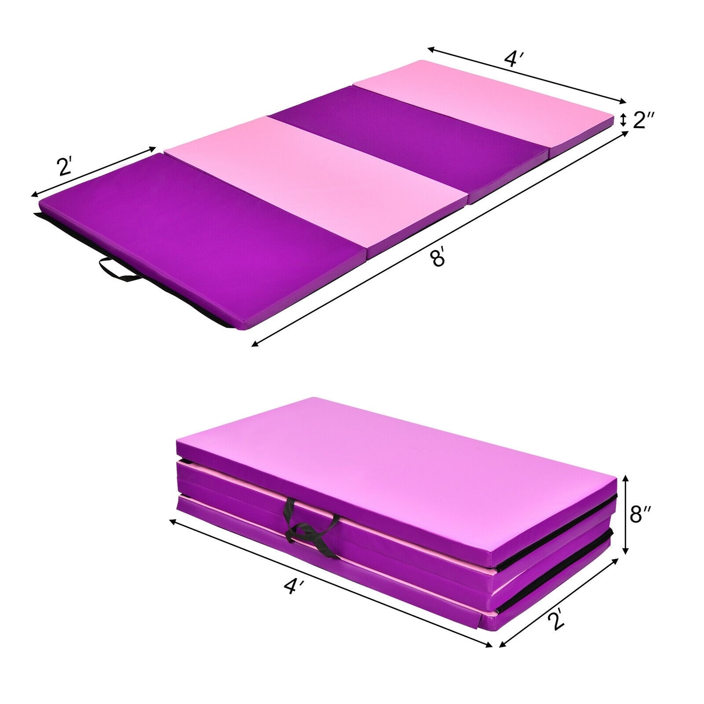 4 Feet x 8 Feet Folding Gymnastics Panel Mat with Handles Hook-Pink Kids Crystal