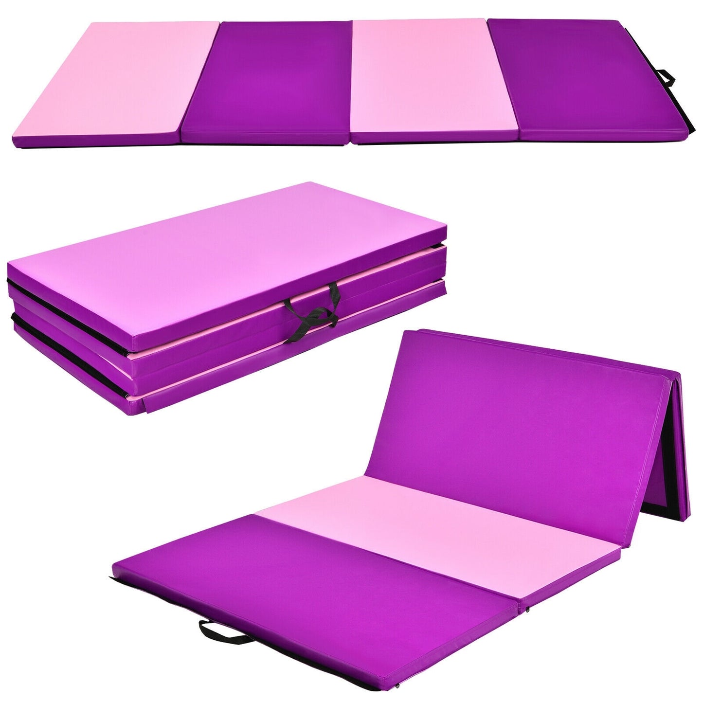 4 Feet x 8 Feet Folding Gymnastics Panel Mat with Handles Hook-Pink Kids Crystal