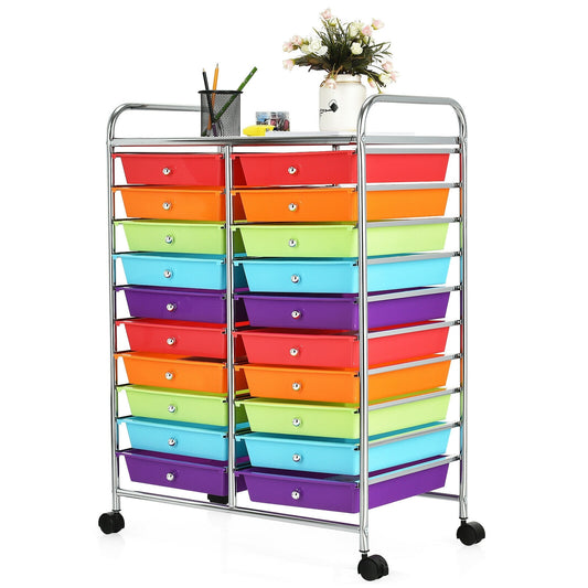 20 Drawers Storage Rolling Cart Studio Organizer-Multicolor Kids Crystal