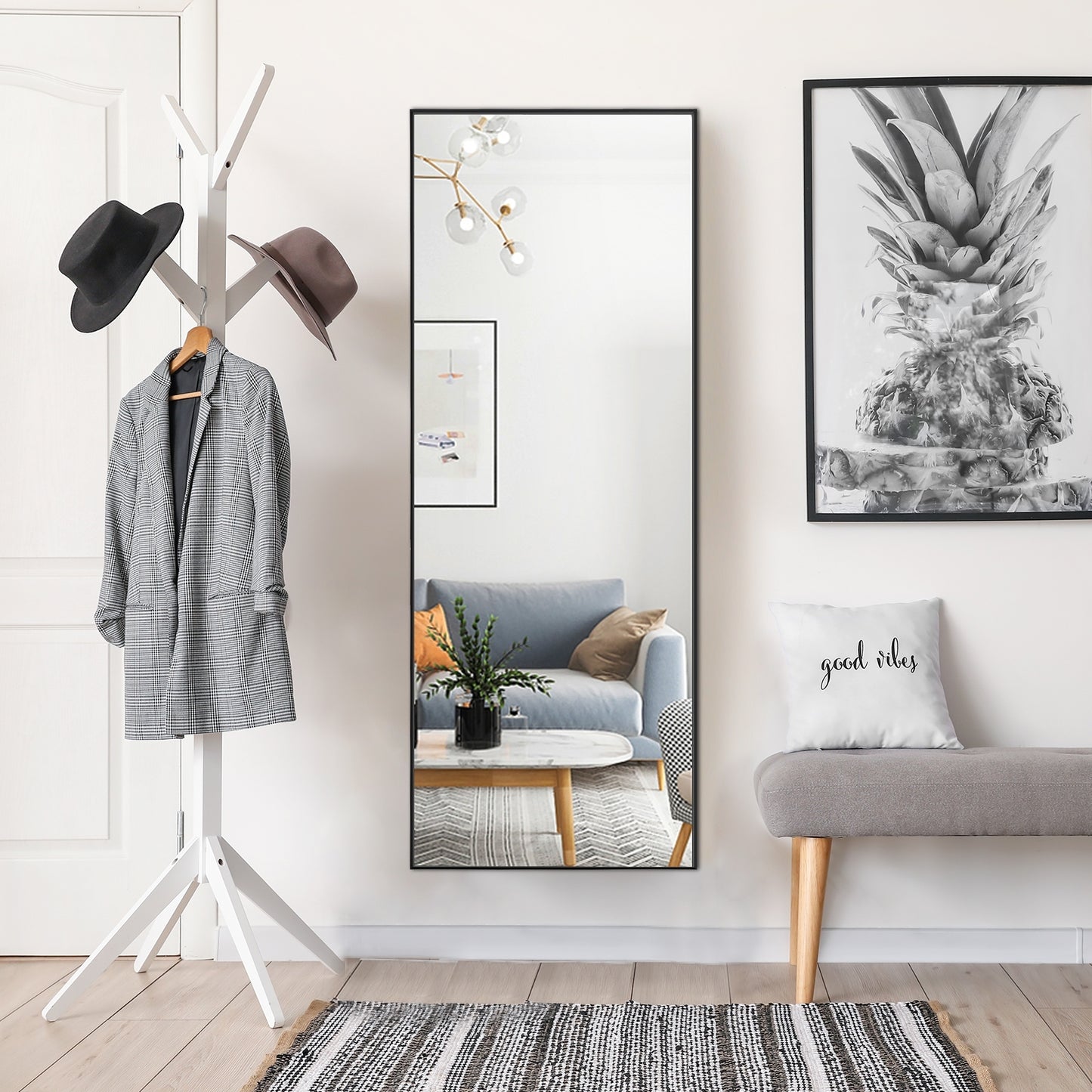59 Inch Full Length Mirror Large Rectangle Bedroom Mirror-Black Kids Crystal