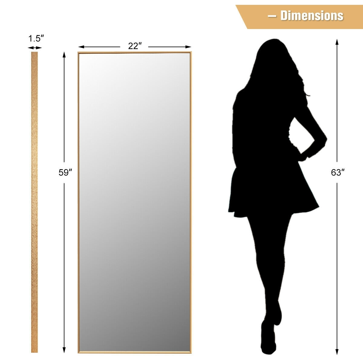 59 Inch Full Length Mirror Large Rectangle Bedroom Mirror-Golden Kids Crystal