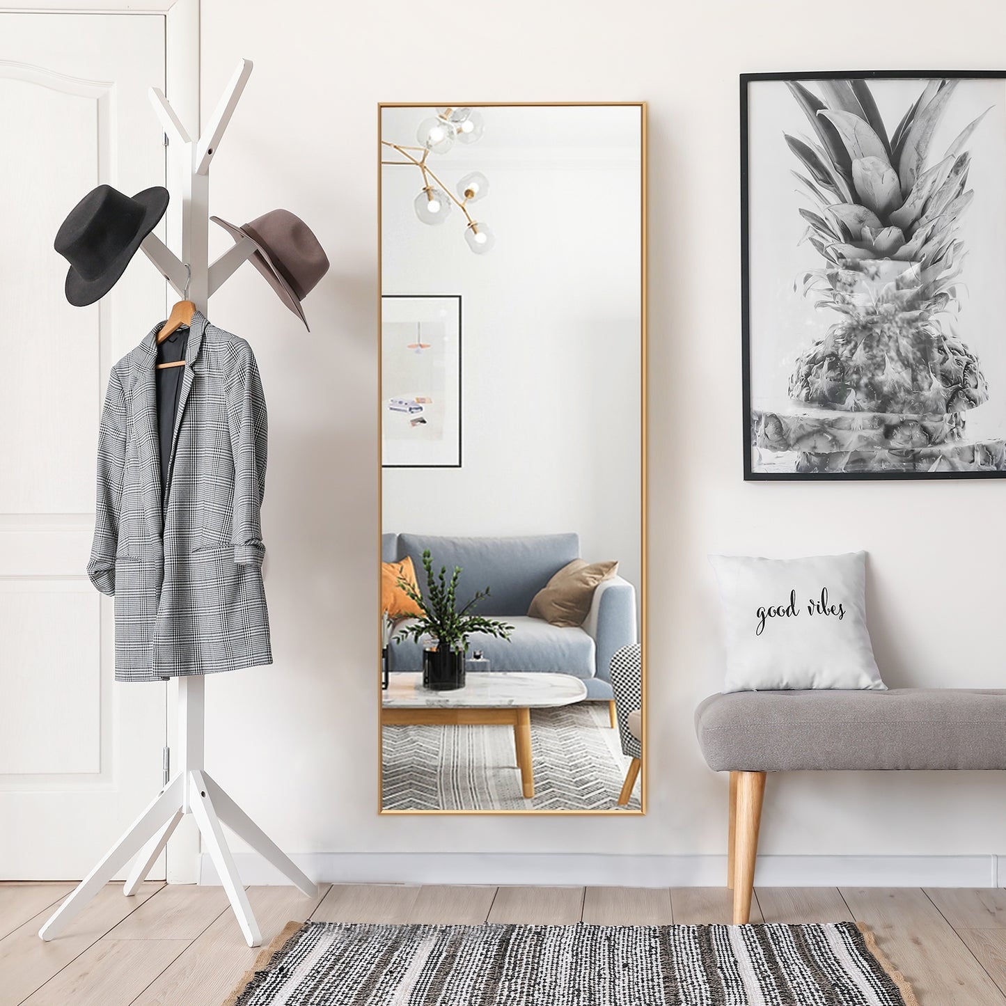 59 Inch Full Length Mirror Large Rectangle Bedroom Mirror-Golden Kids Crystal