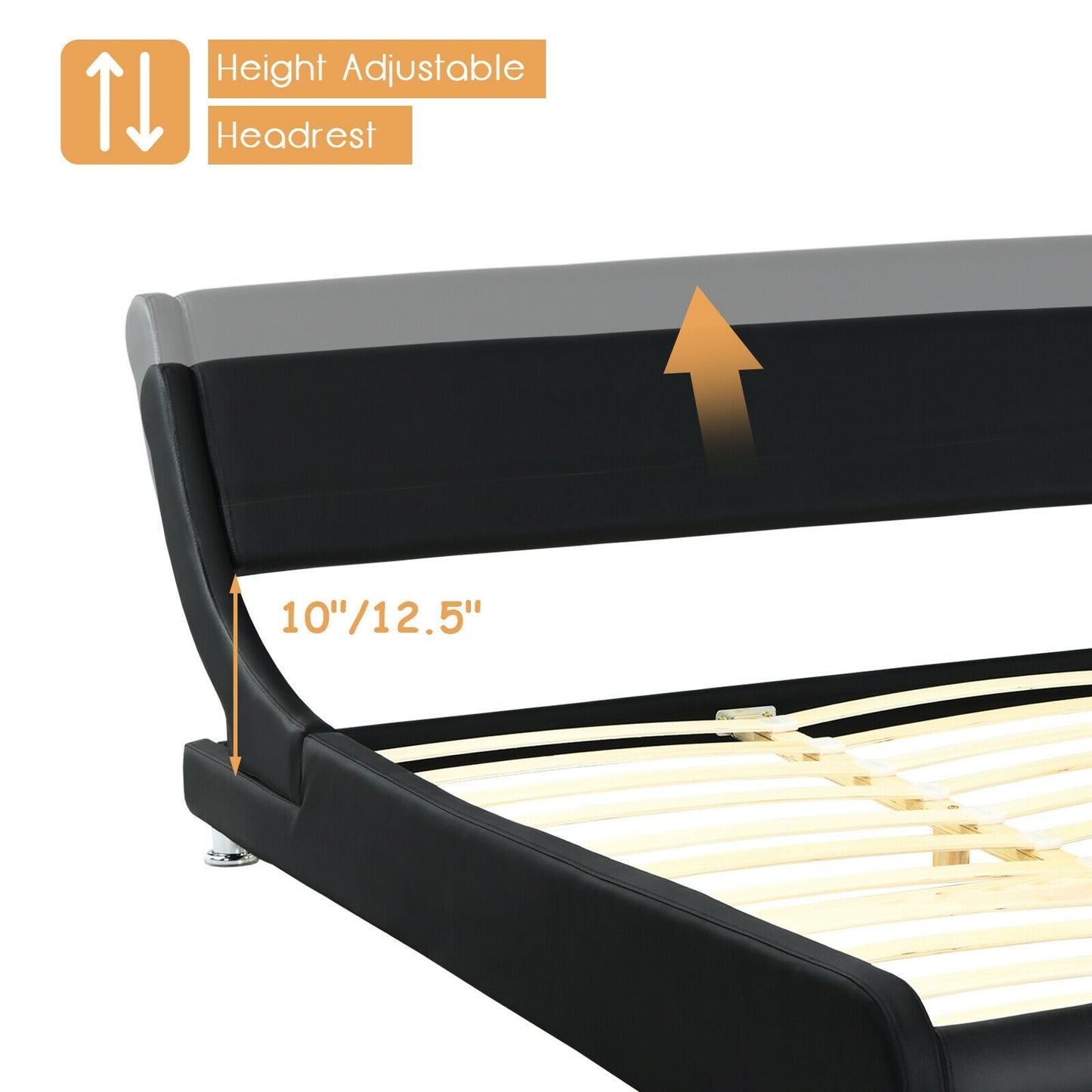 Full Size Faux Leather Upholstered Platform Bed Adjustable Headboard-Black Kids Crystal