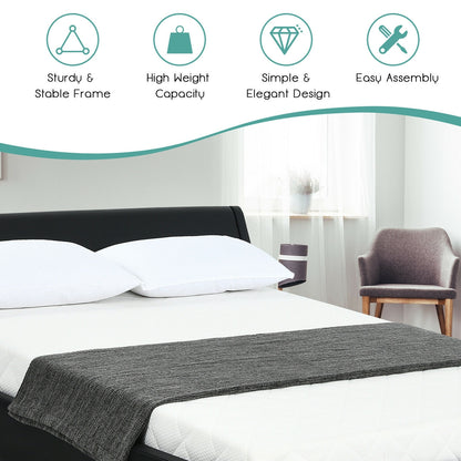 Queen Faux Leather Upholstered Platform Bed Frame Adjustable Headboard-Black