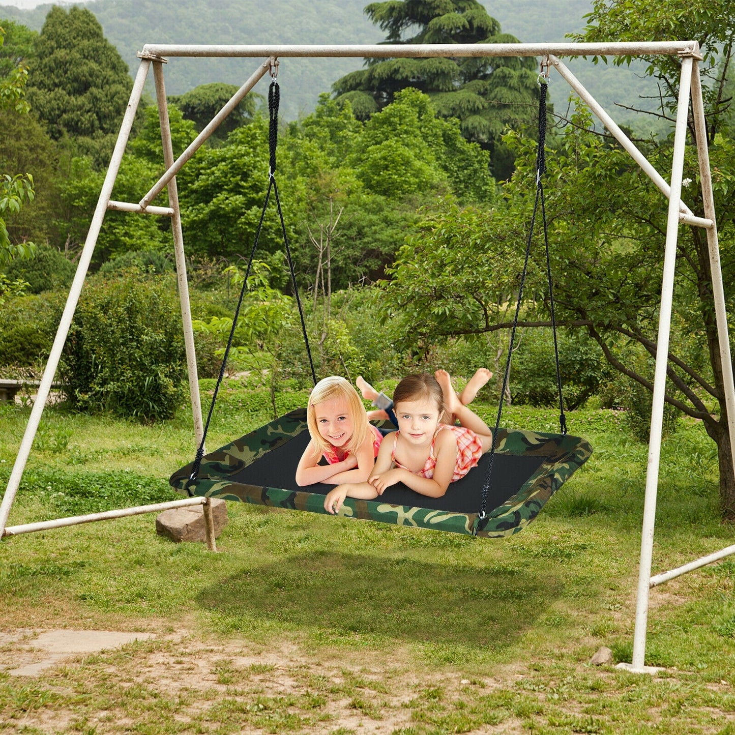 60 Inches Platform Tree Swing Outdoor with 2 Hanging Straps-Camouflage Kids Crystal
