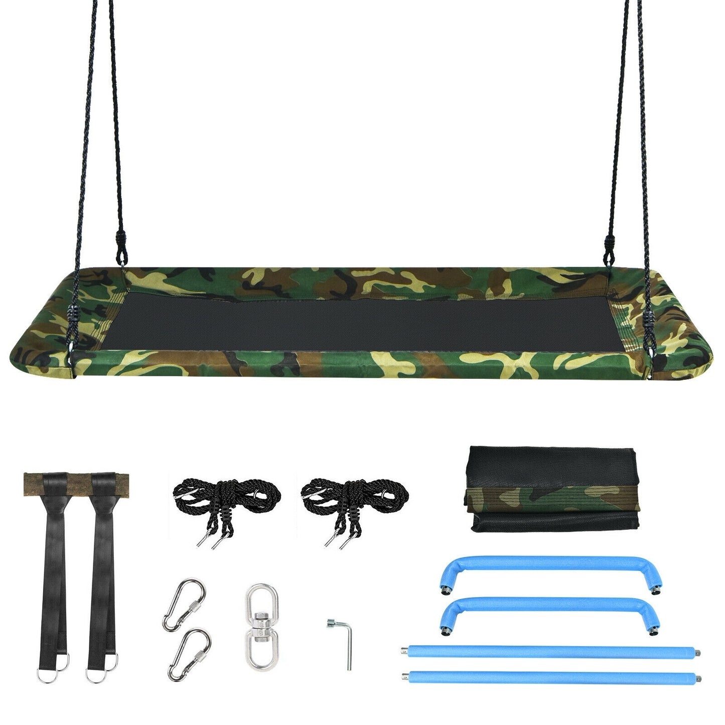 60 Inches Platform Tree Swing Outdoor with 2 Hanging Straps-Camouflage Kids Crystal