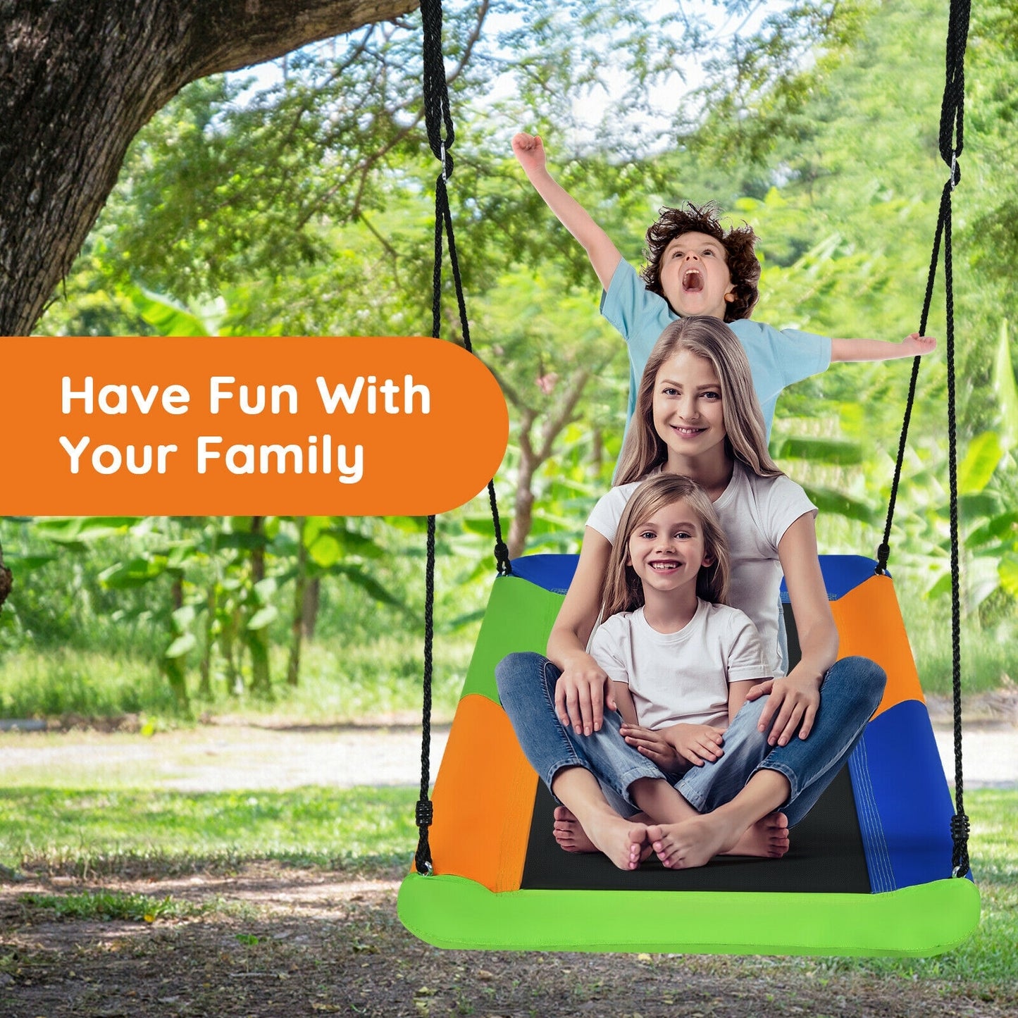 60 Inch Platform Tree Swing Outdoor with 2 Hanging Straps-Blue & Orange Kids Crystal