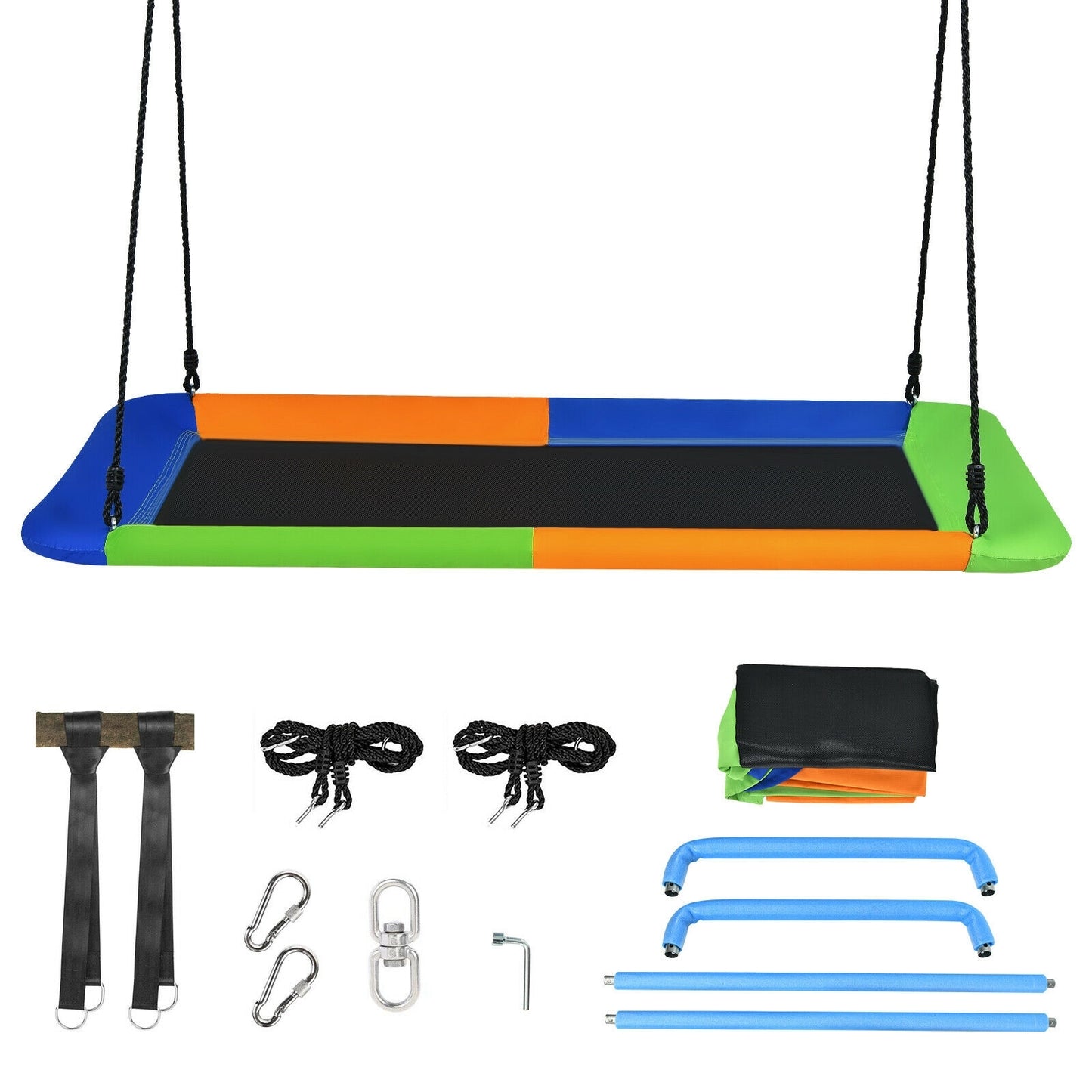 60 Inch Platform Tree Swing Outdoor with 2 Hanging Straps-Blue & Orange Kids Crystal