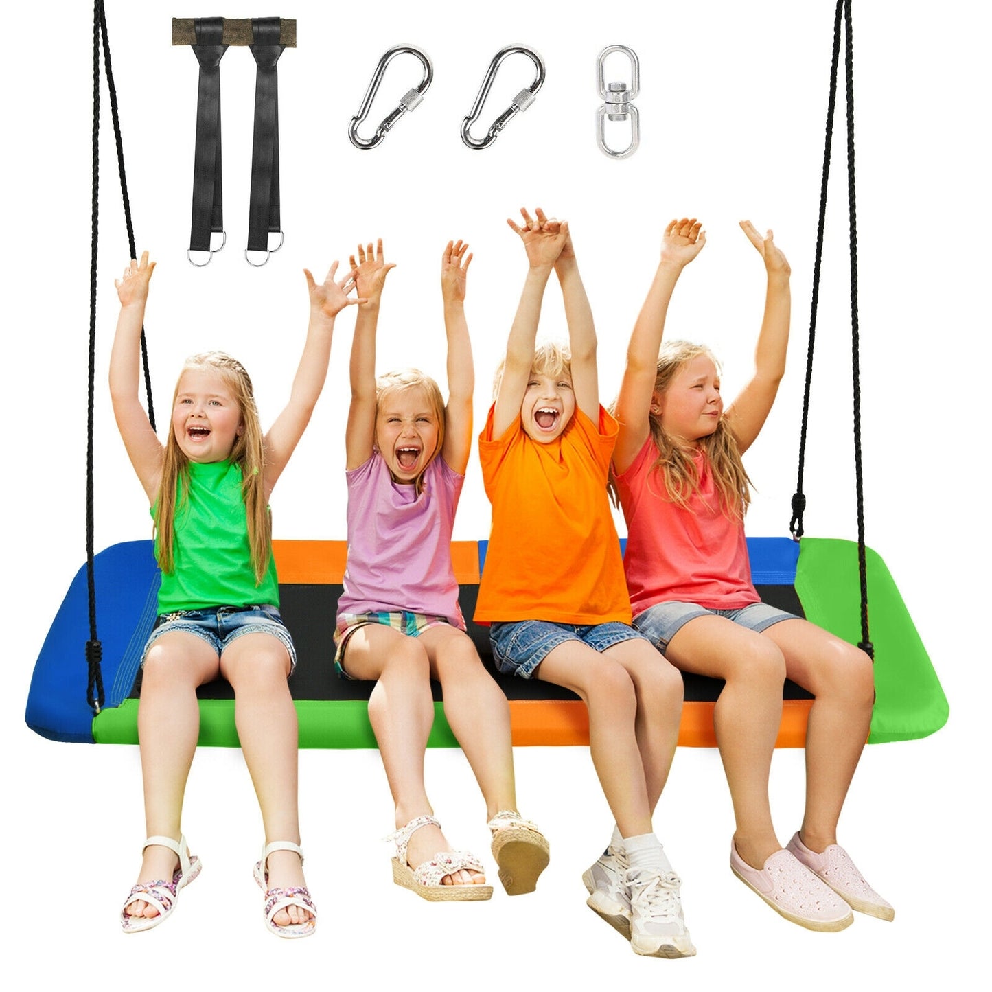 60 Inch Platform Tree Swing Outdoor with 2 Hanging Straps-Blue & Orange Kids Crystal