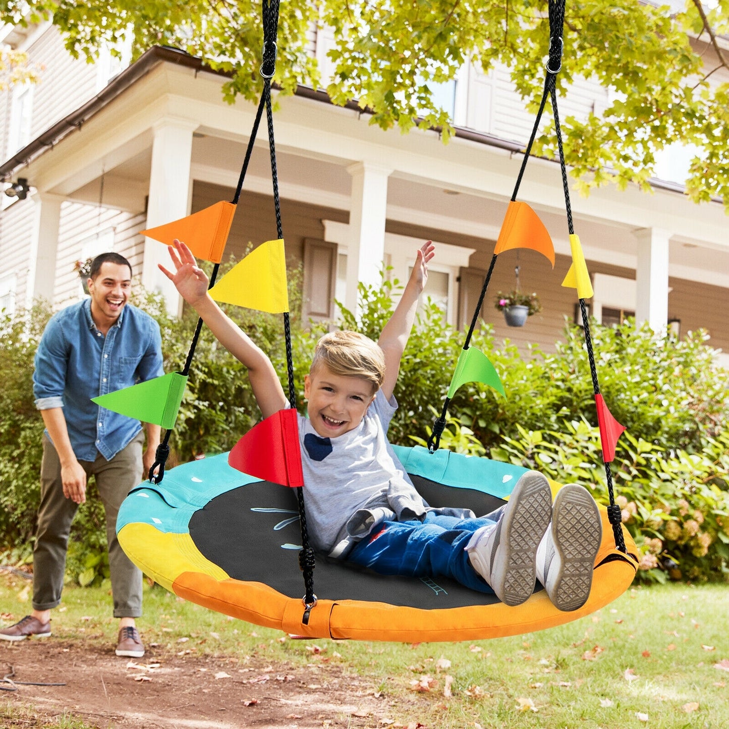 40 Inch Indoor Outdoor Flying Saucer Tree Swing with Hanging Strap Kids Crystal