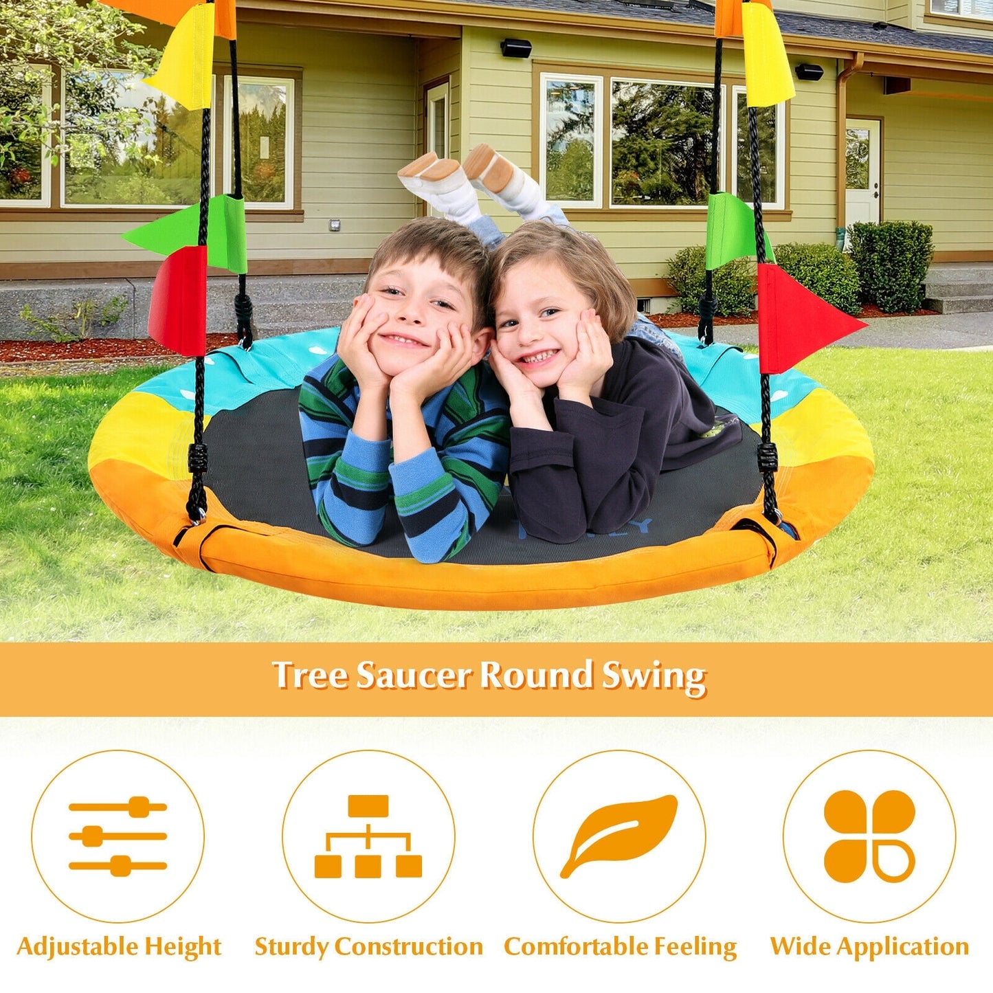 40 Inch Indoor Outdoor Flying Saucer Tree Swing with Hanging Strap Kids Crystal