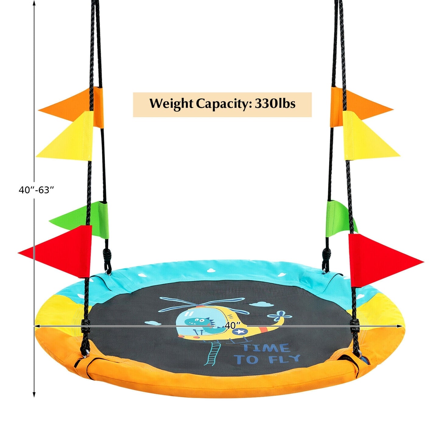 40 Inch Indoor Outdoor Flying Saucer Tree Swing with Hanging Strap Kids Crystal