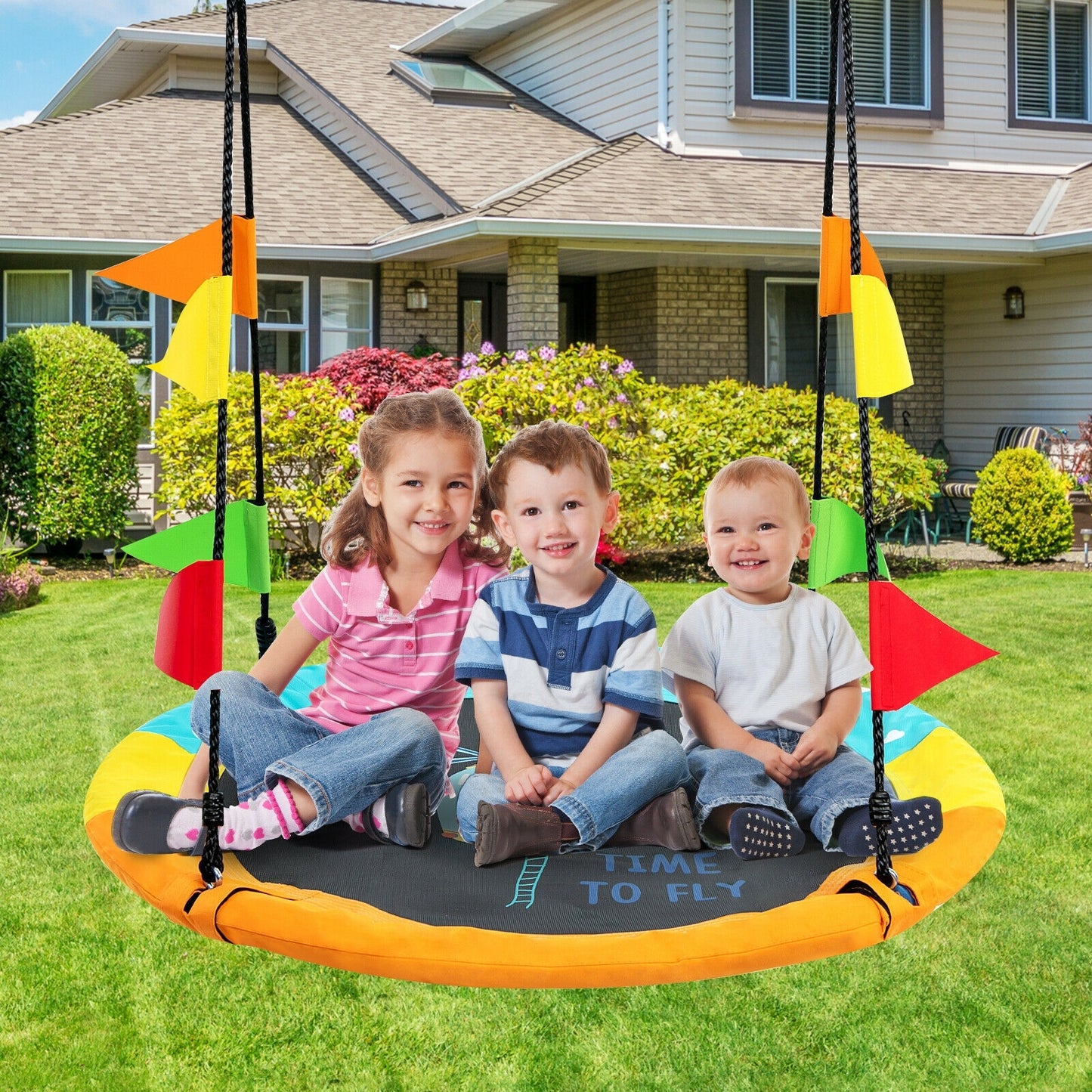 40 Inch Indoor Outdoor Flying Saucer Tree Swing with Hanging Strap Kids Crystal