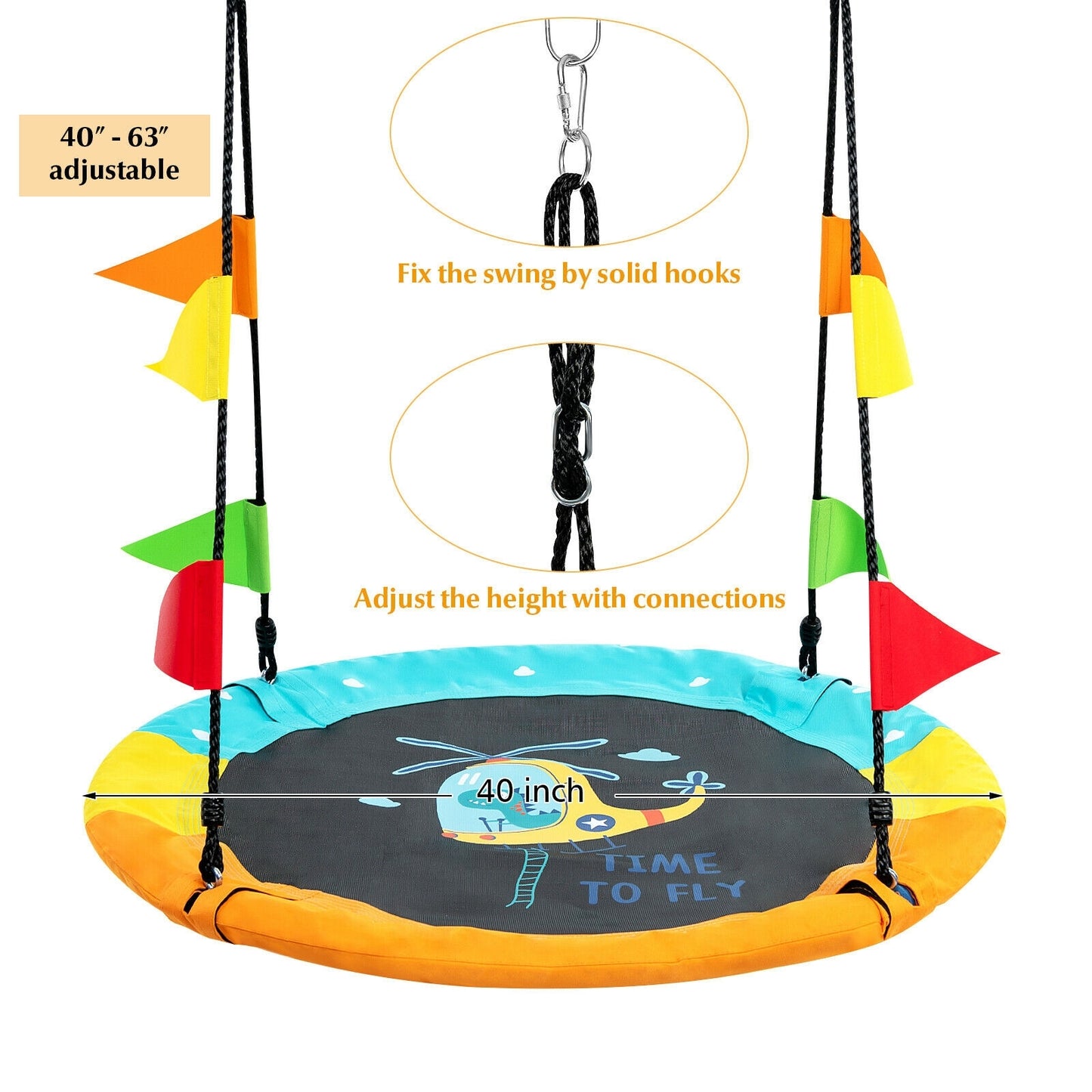 40 Inch Indoor Outdoor Flying Saucer Tree Swing with Hanging Strap Kids Crystal