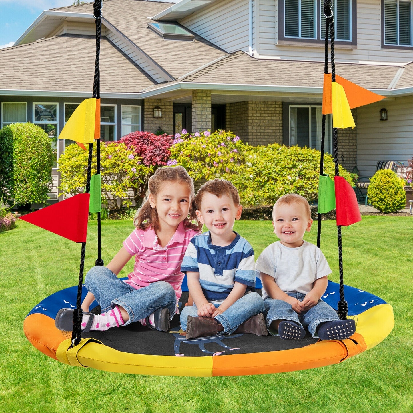 40 Inch Flying Saucer Tree Swing with Hanging Straps Monkey-Yellow Kids Crystal