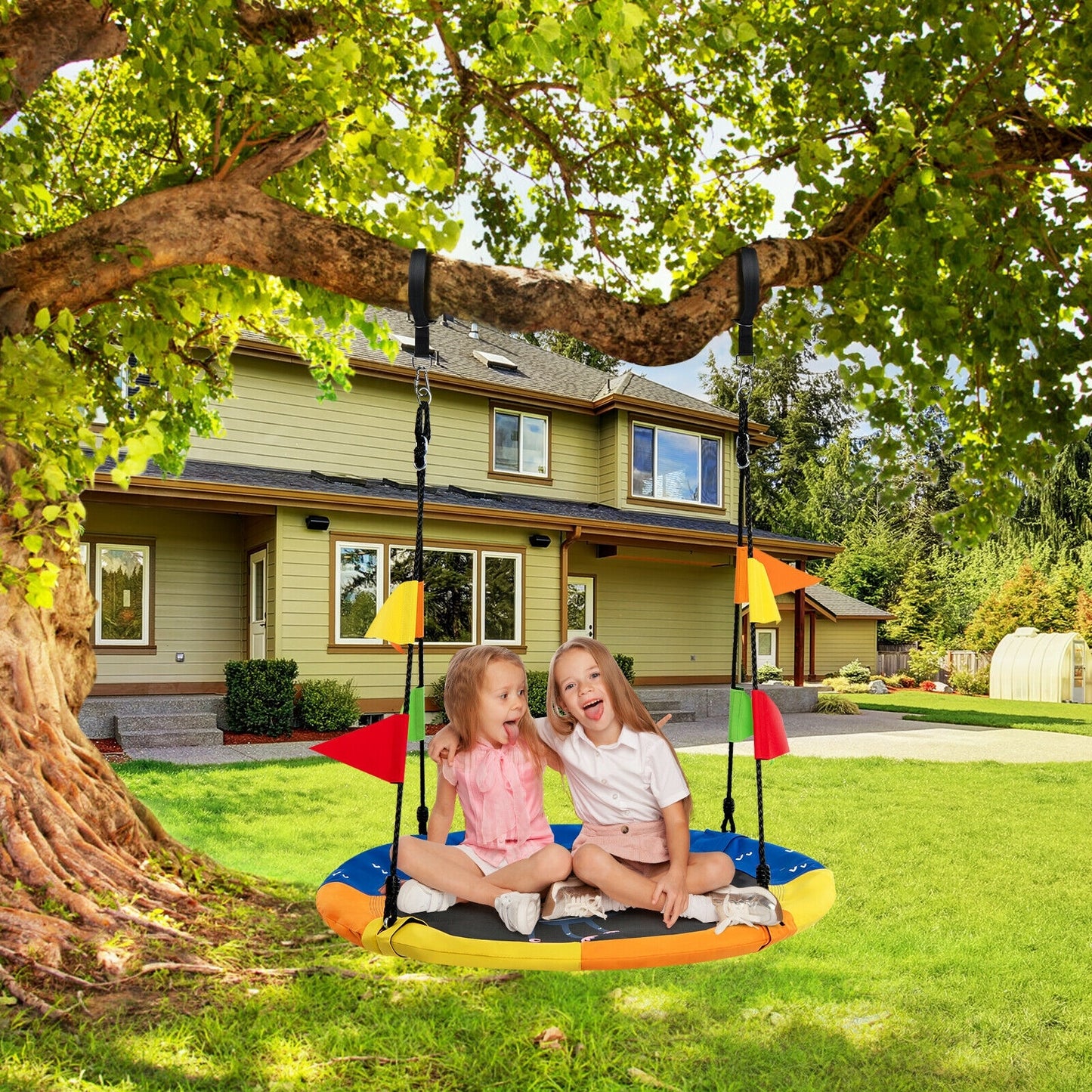 40 Inch Flying Saucer Tree Swing with Hanging Straps Monkey-Yellow Kids Crystal