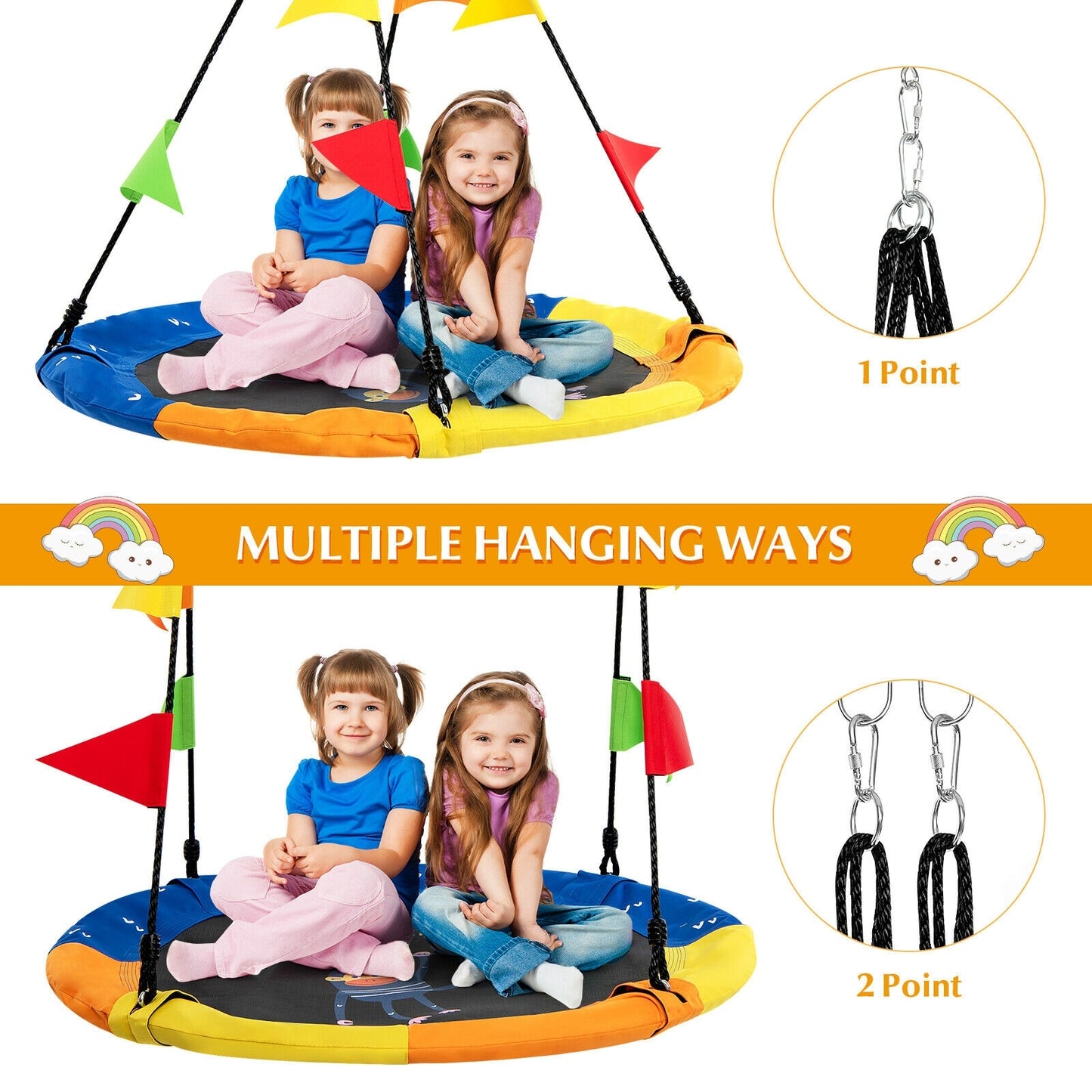 40 Inch Flying Saucer Tree Swing with Hanging Straps Monkey-Yellow Kids Crystal