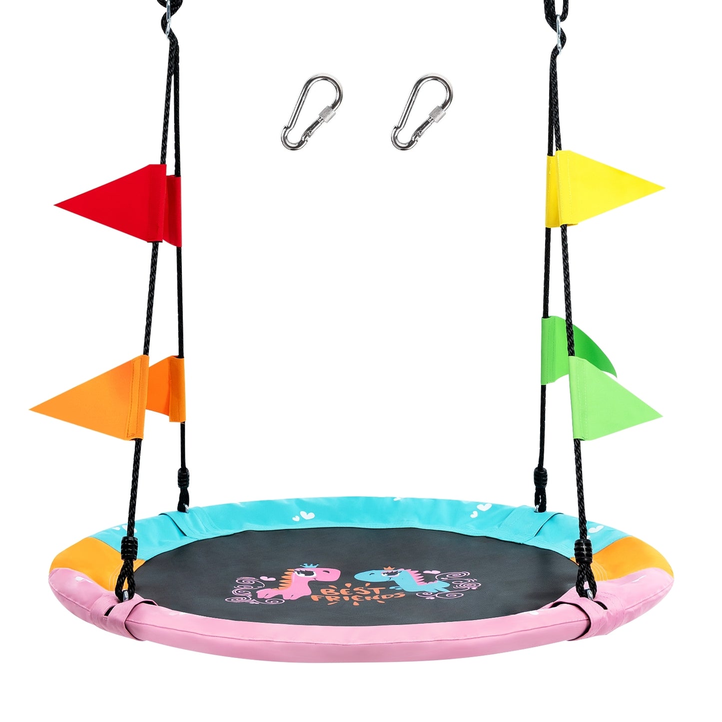40 Inch Flying Saucer Tree Swing with Hanging Straps Monkey-Pink Kids Crystal
