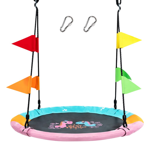 40 Inch Flying Saucer Tree Swing with Hanging Straps Monkey-Pink Kids Crystal