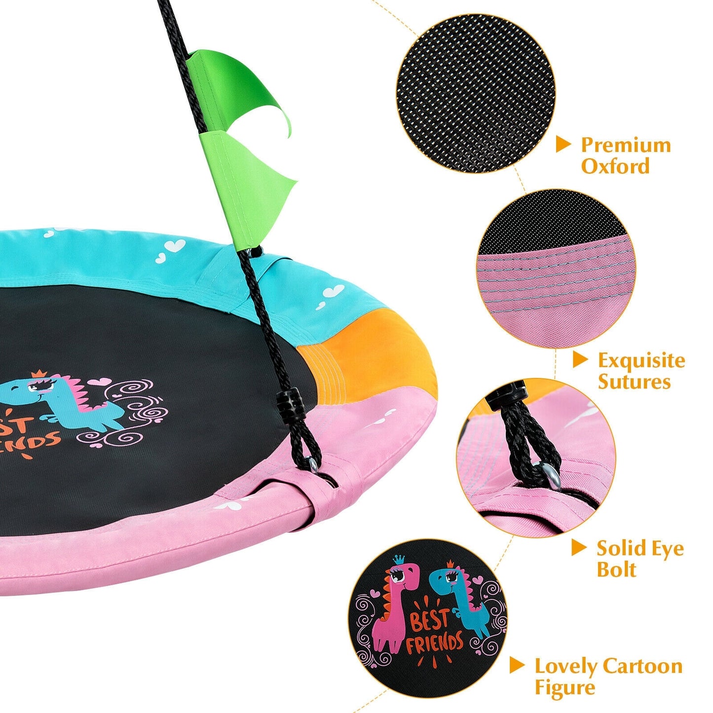 40 Inch Flying Saucer Tree Swing with Hanging Straps Monkey-Pink Kids Crystal