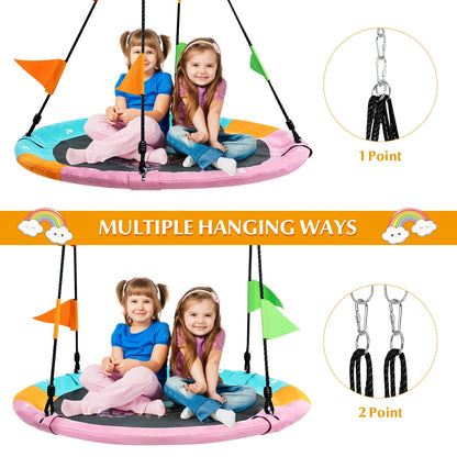 40 Inch Flying Saucer Tree Swing with Hanging Straps Monkey-Pink