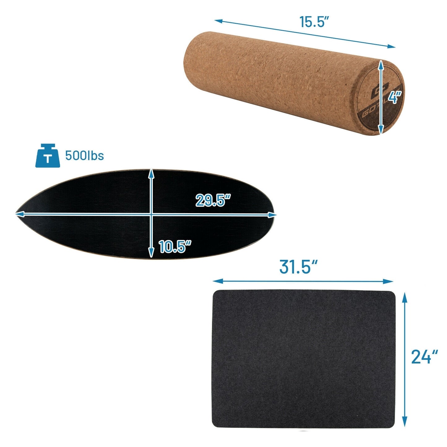 Wooden Balance Board Trainer Wobble Roller for Exercise Sports Training-Black Kids Crystal