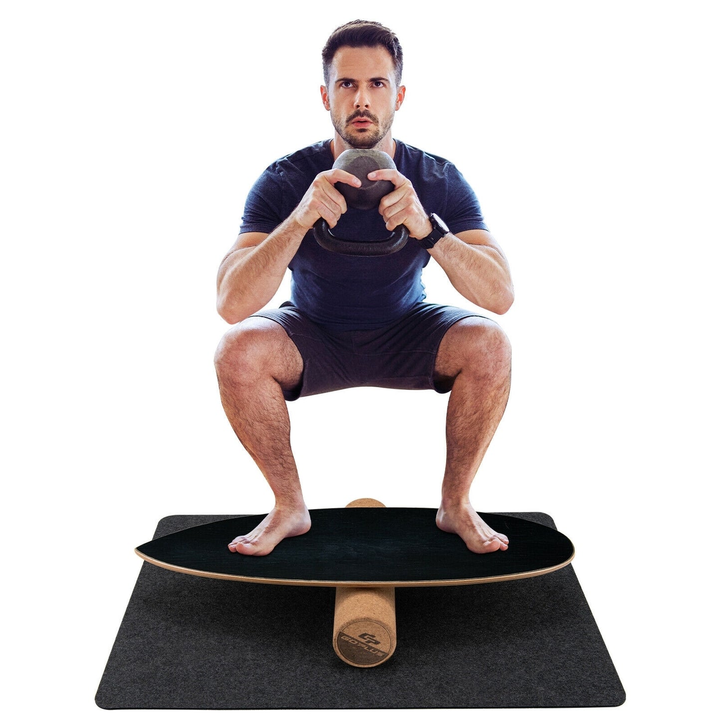 Wooden Balance Board Trainer Wobble Roller for Exercise Sports Training-Black Kids Crystal