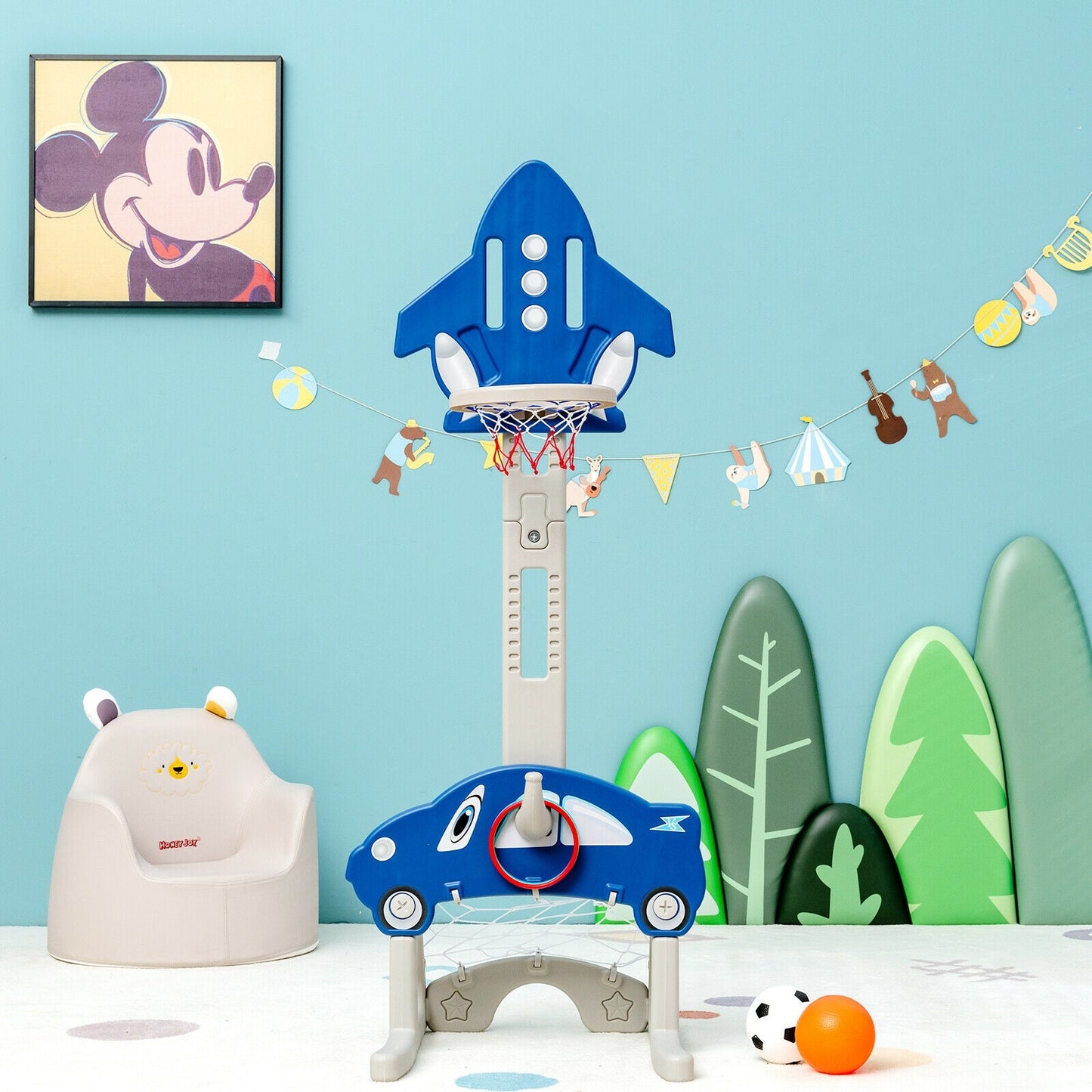 3-in-1 Basketball Hoop for Kids Adjustable Height Playset with Balls-Blue Kids Crystal