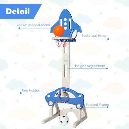 3-in-1 Basketball Hoop for Kids Adjustable Height Playset with Balls-Blue