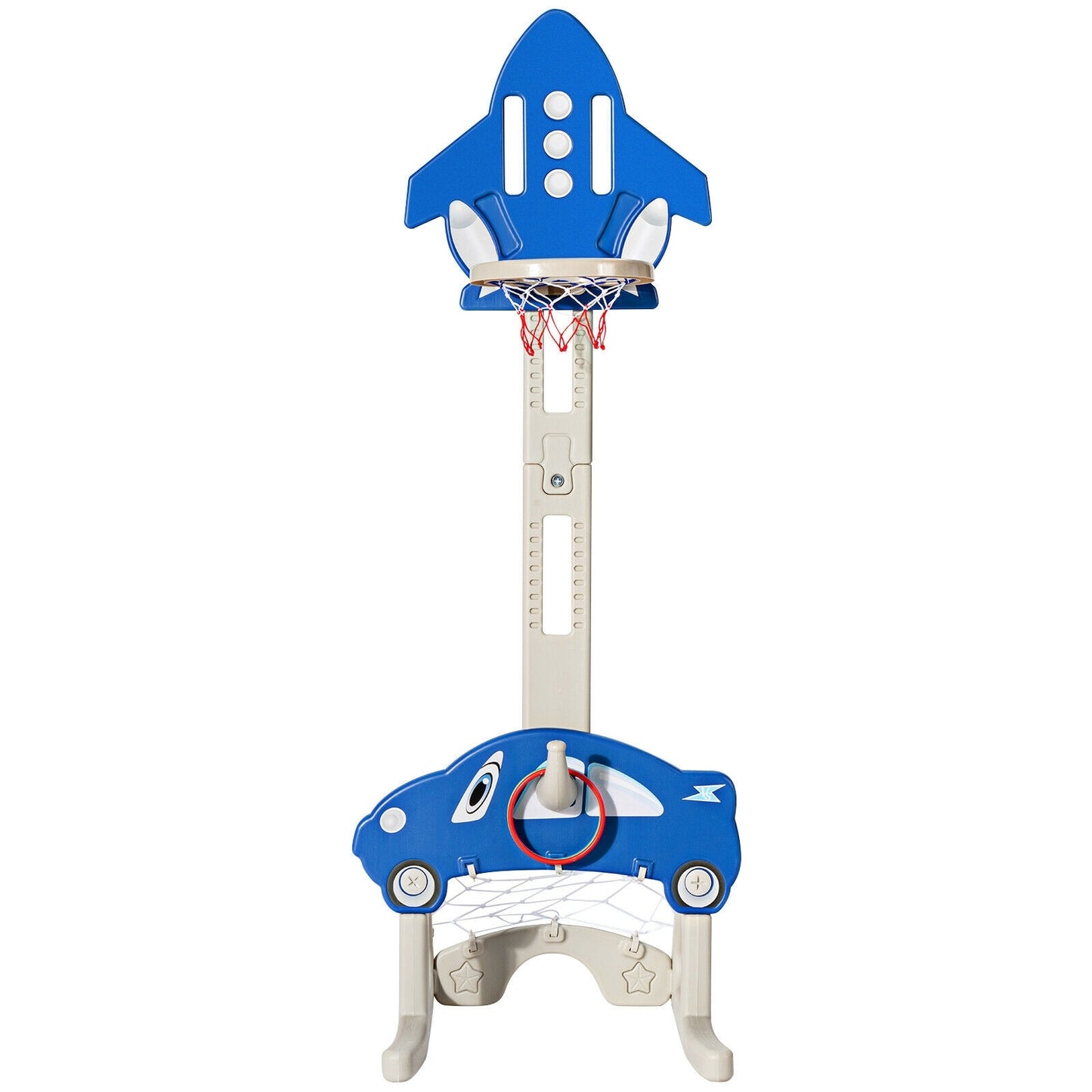 3-in-1 Basketball Hoop for Kids Adjustable Height Playset with Balls-Blue Kids Crystal