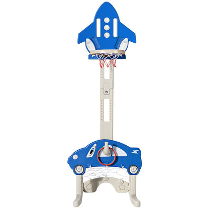 3-in-1 Basketball Hoop for Kids Adjustable Height Playset with Balls-Blue