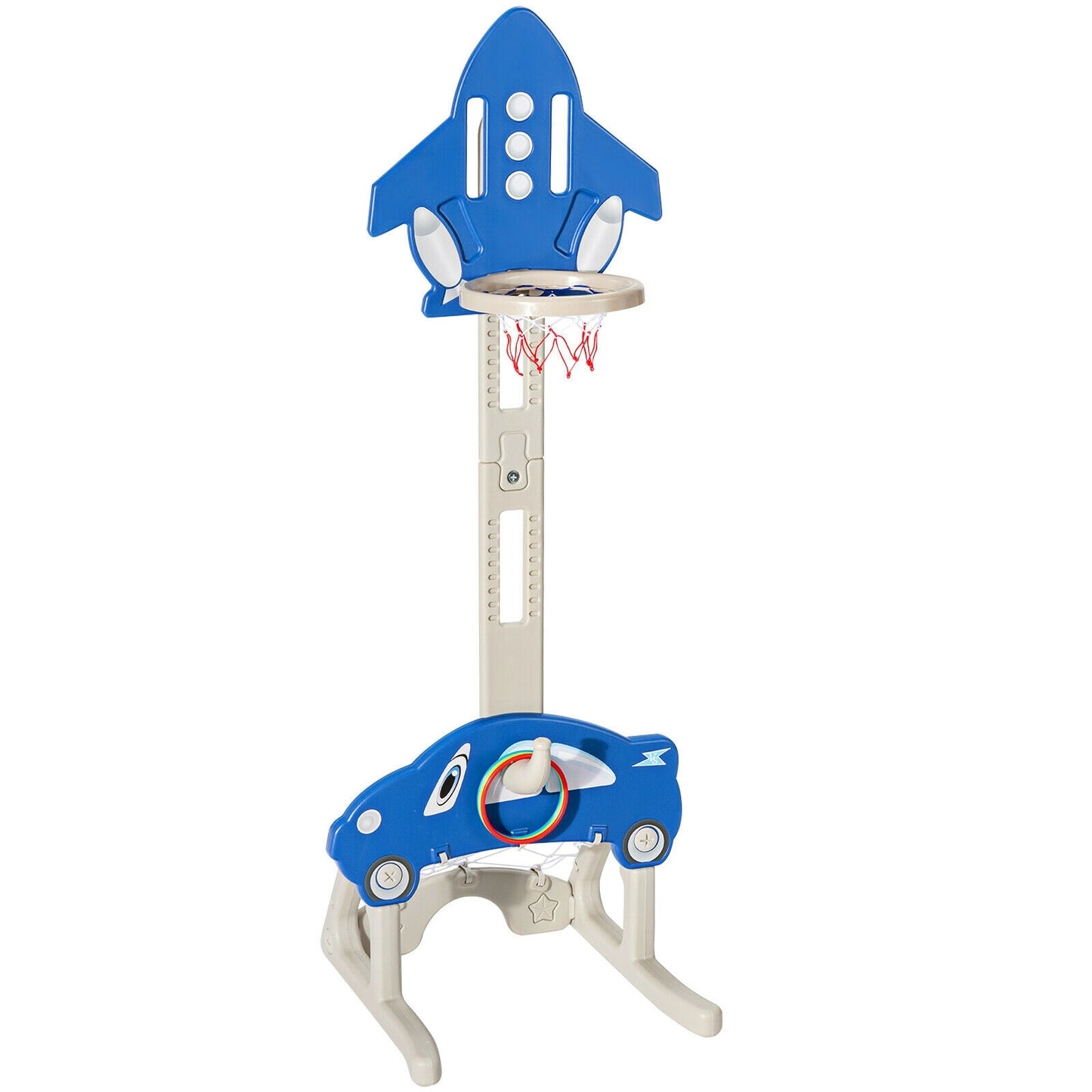 3-in-1 Basketball Hoop for Kids Adjustable Height Playset with Balls-Blue Kids Crystal