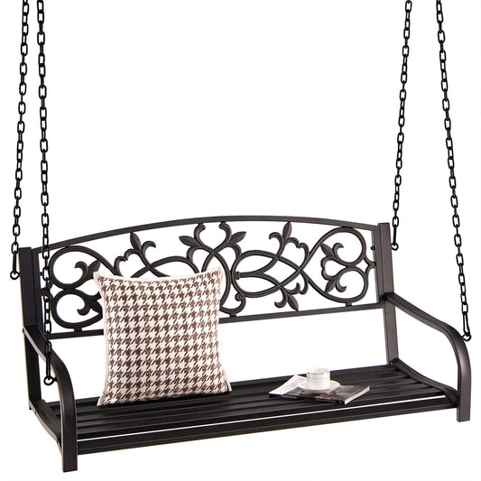 2-Person Outdoor Porch Metal Hanging Swing Chair with Sturdy Chains-Brown Kids Crystal