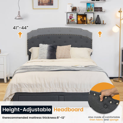 Platform Bed Frame with Adjustable Headboard and 4 Storage Drawers