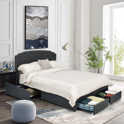 Platform Bed Frame with Adjustable Headboard and 4 Storage Drawers