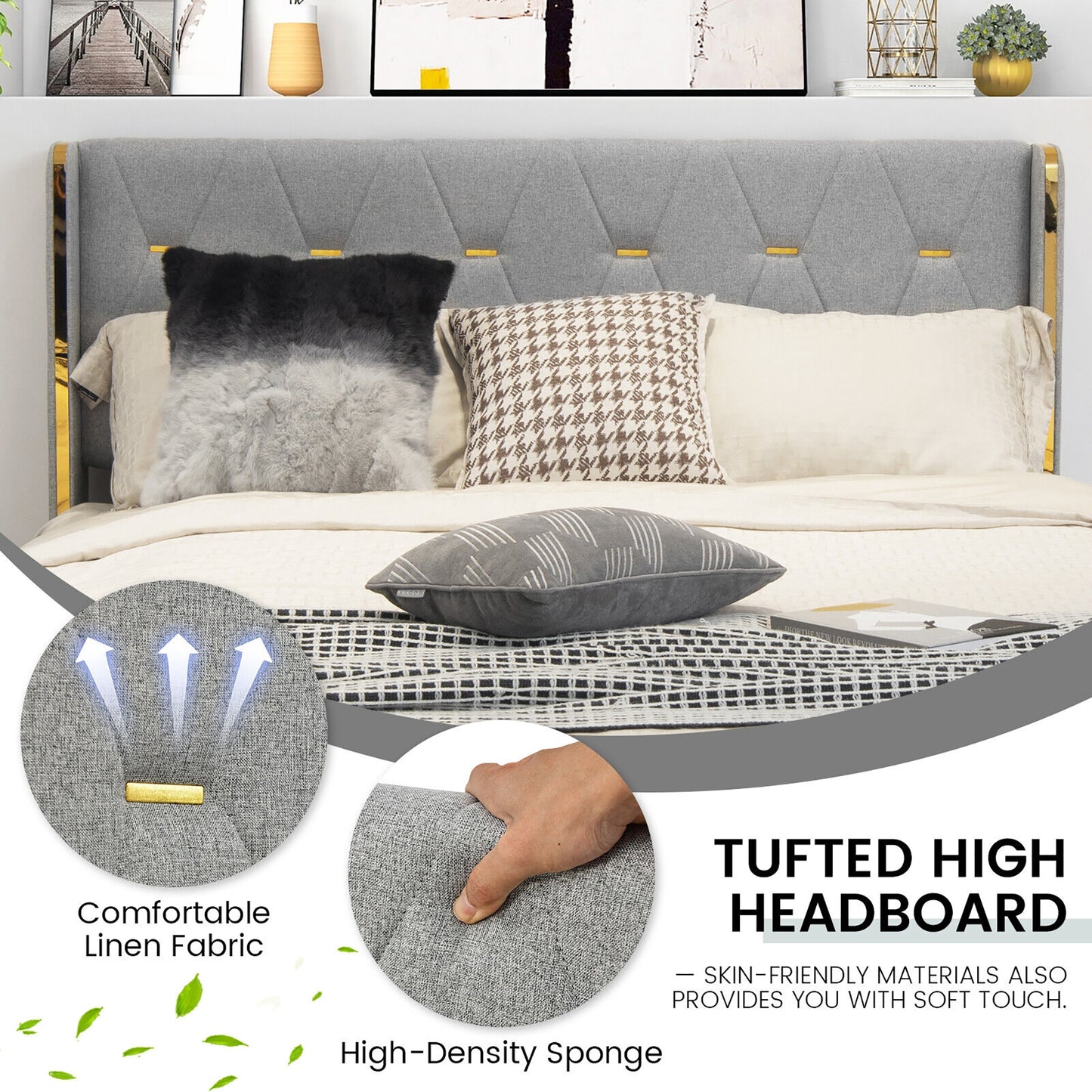 Full/Queen Size Upholstered Bed Frame with 4 Drawers-Green-Queen Size Kids Crystal