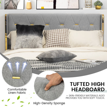 Full/Queen Size Upholstered Bed Frame with 4 Drawers-Green-Queen Size