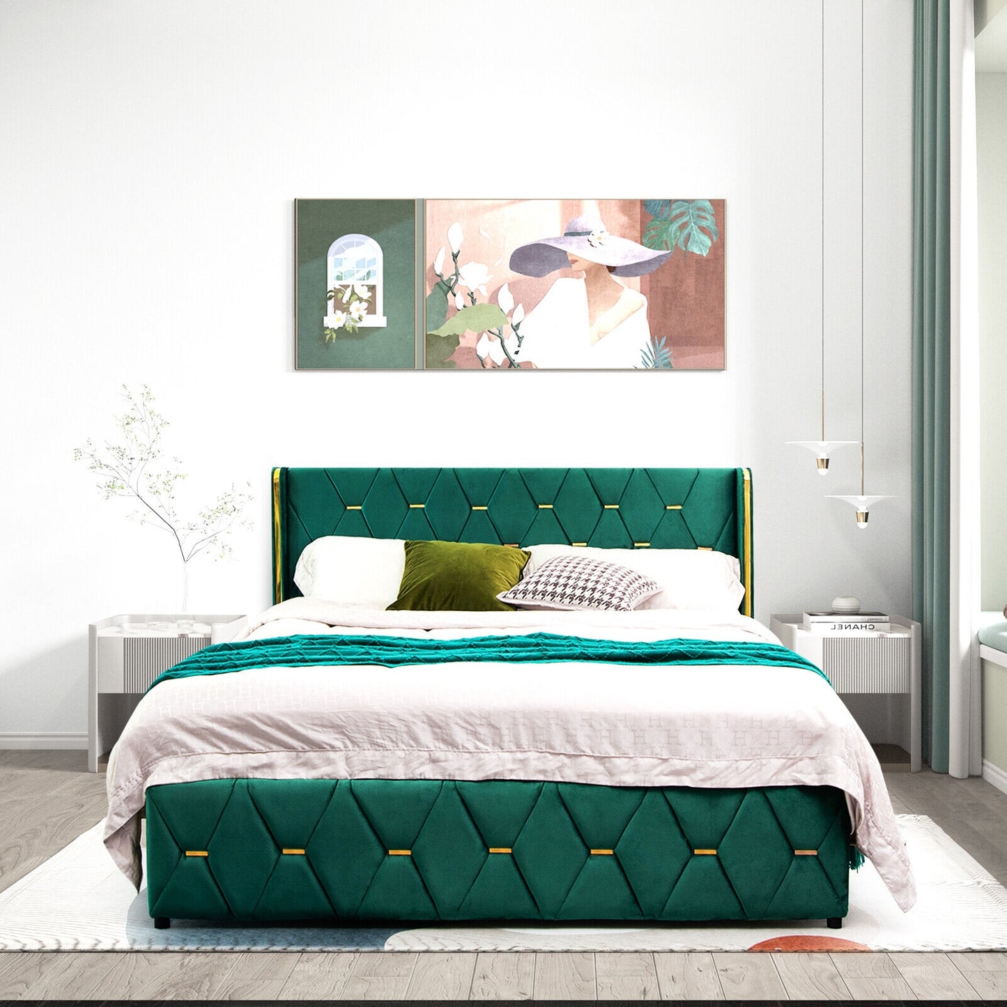 Queen/Full Size Upholstered Platform Bed Frame with Adjustable Headboard-Queen Size Kids Crystal