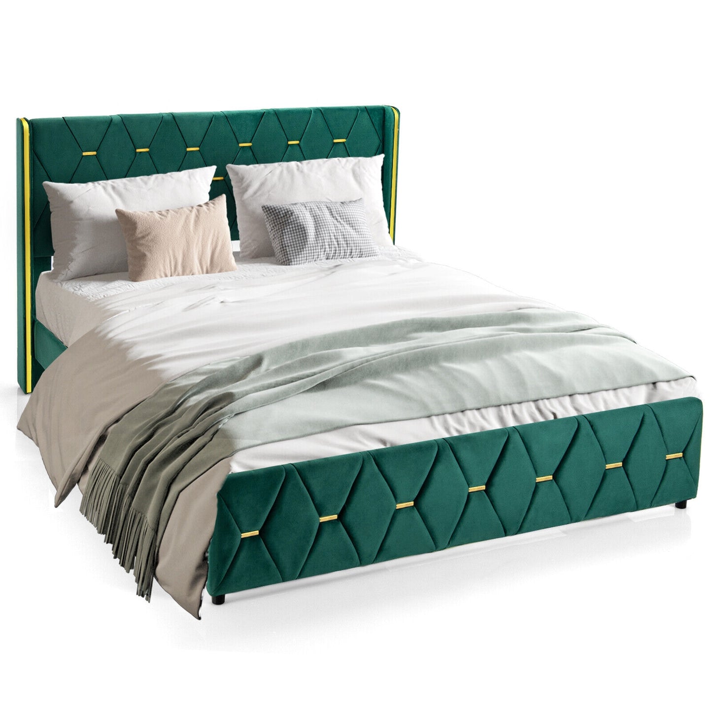 Queen/Full Size Upholstered Platform Bed Frame with Adjustable Headboard-Queen Size Kids Crystal