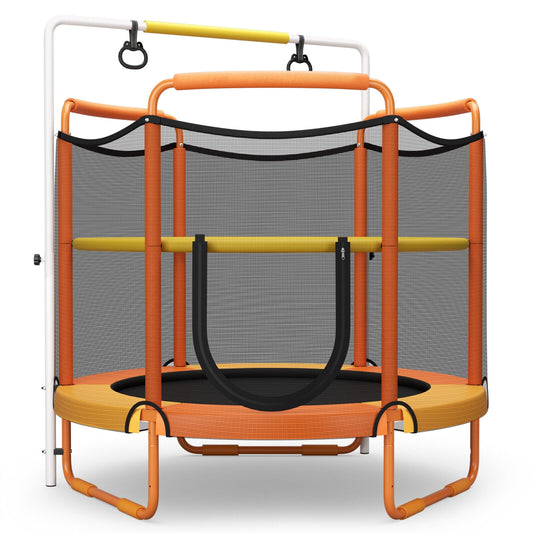 5 Feet Kids 3-in-1 Game Trampoline with Enclosure Net Spring Pad-Orange Kids Crystal