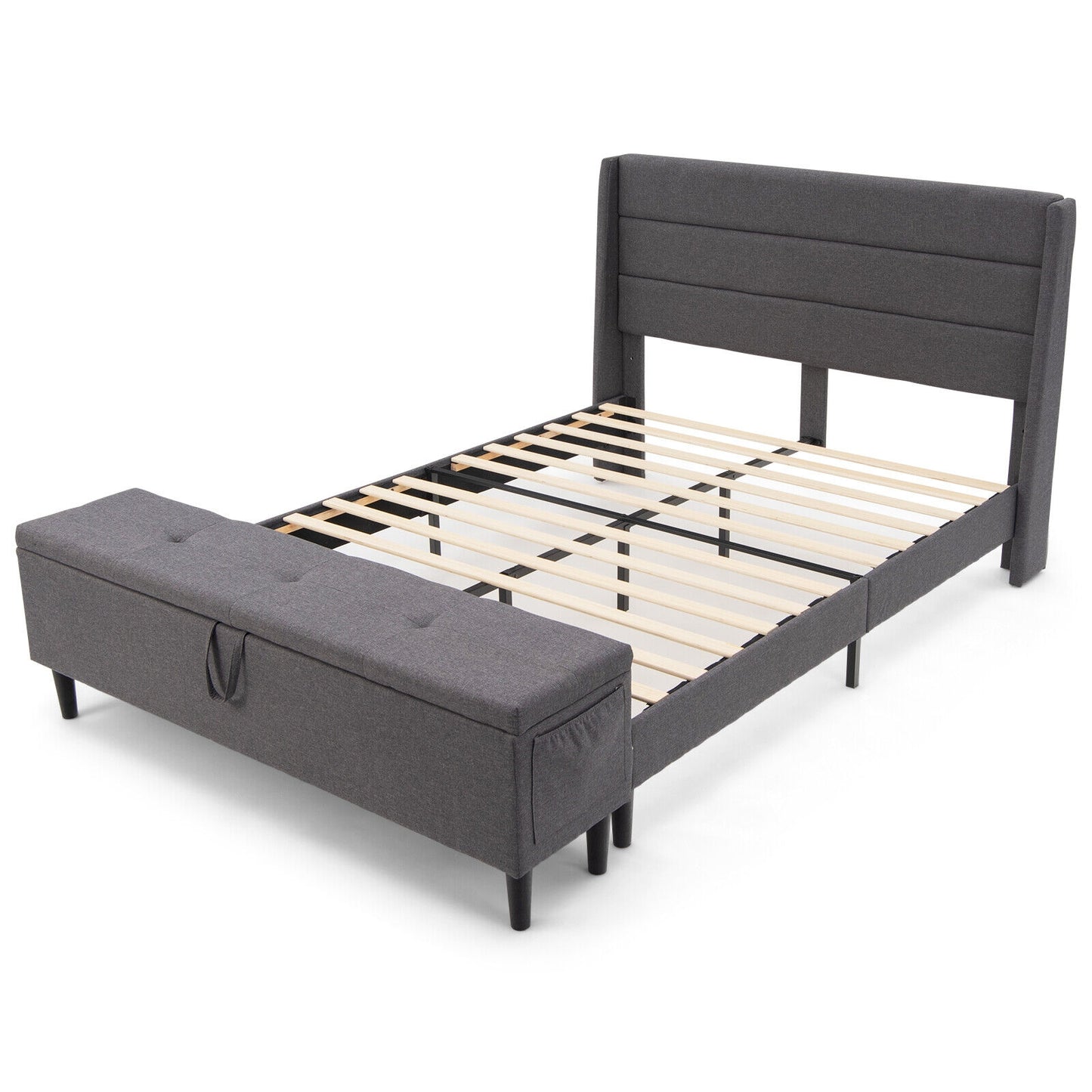 Full/Queen Size Upholstered Platform Bed Frame with Storage Ottoman-Queen Size Kids Crystal