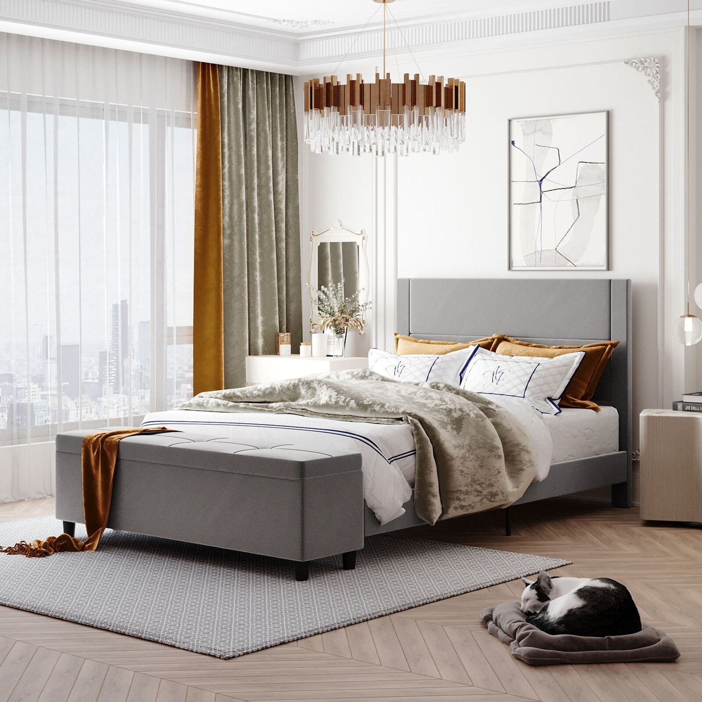 Full/Queen Size Upholstered Platform Bed Frame with Storage Ottoman-Queen Size Kids Crystal