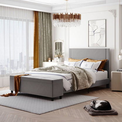 Full/Queen Size Upholstered Platform Bed Frame with Storage Ottoman-Queen Size