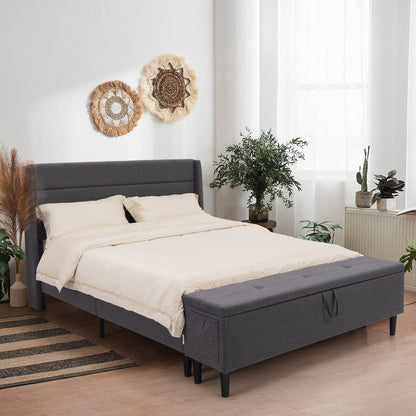 Full/Queen Size Upholstered Platform Bed Frame with Storage Ottoman-Queen Size