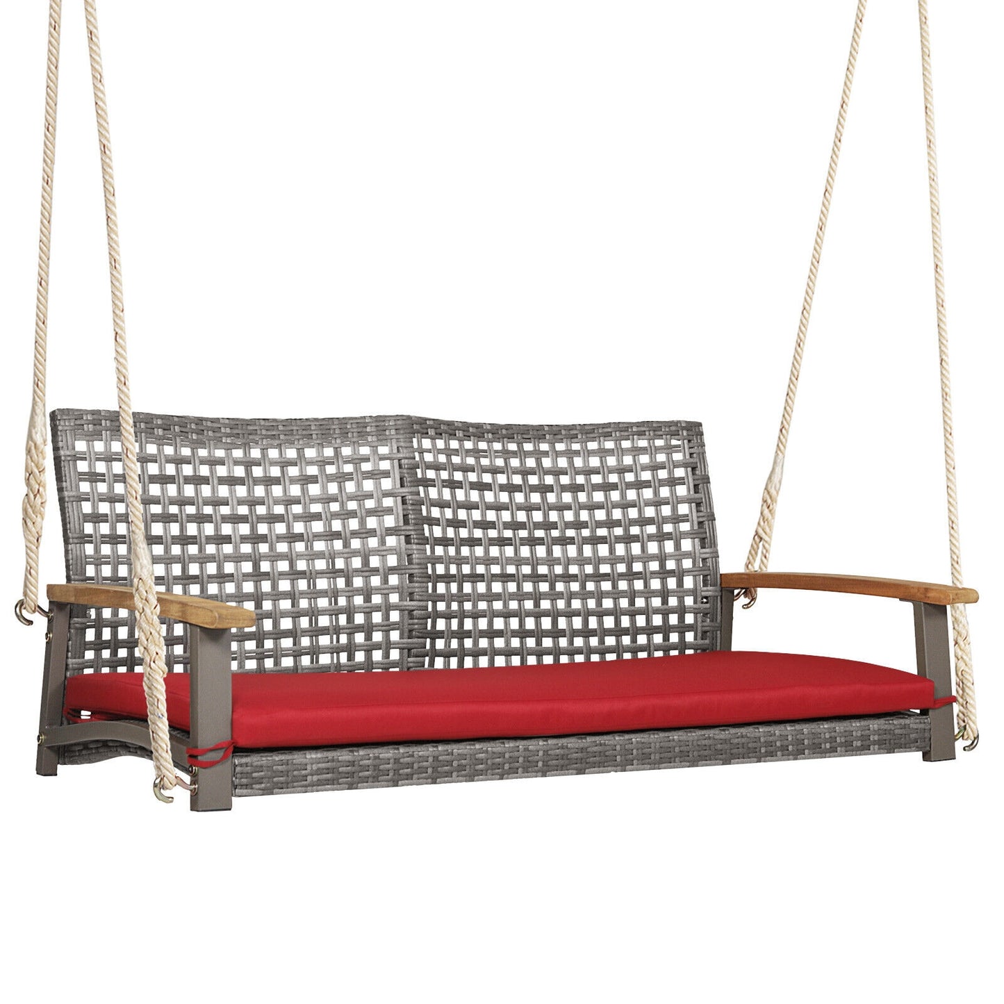 2-Person Patio Wicker Hanging Swing Chair-Red Kids Crystal