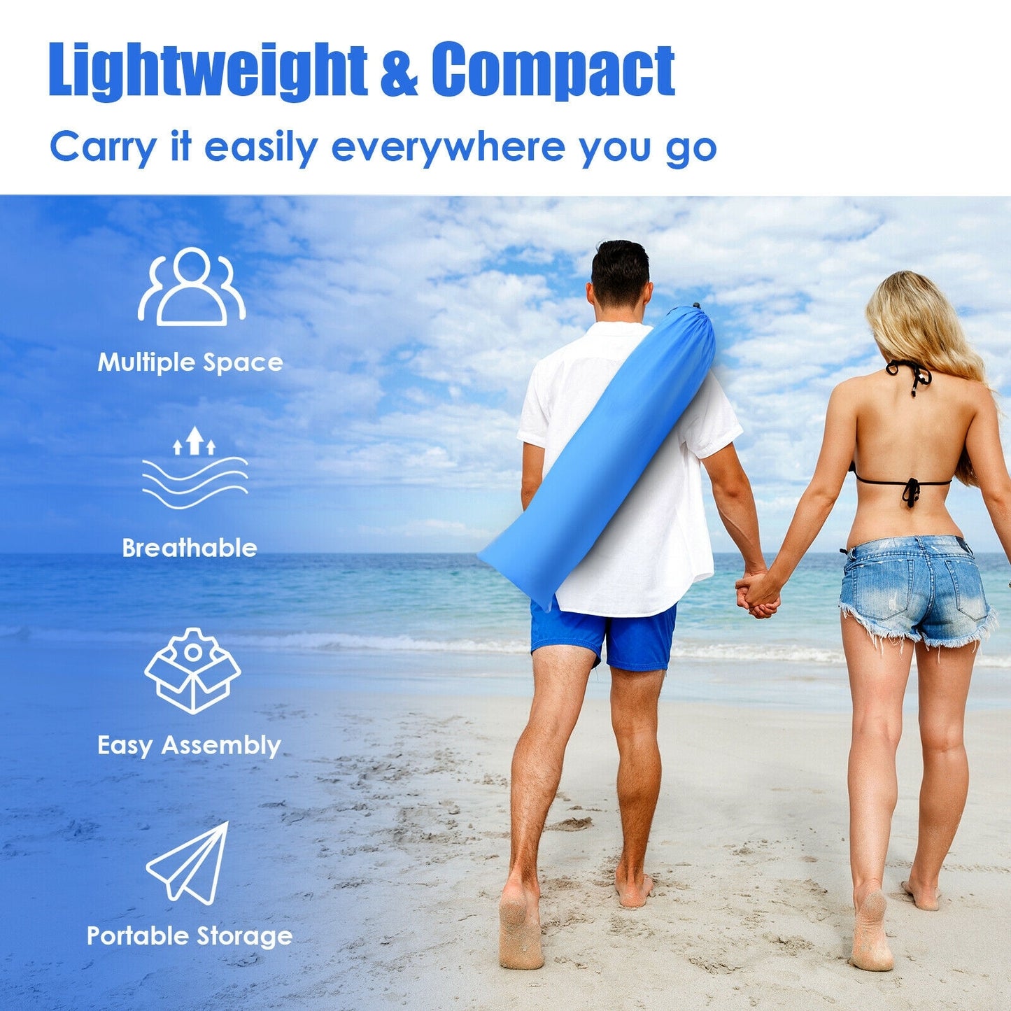 Easy Pop Up Beach Tent UPF 50+ Portable Sun Shelter-Blue for 3-4 Person Kids Crystal