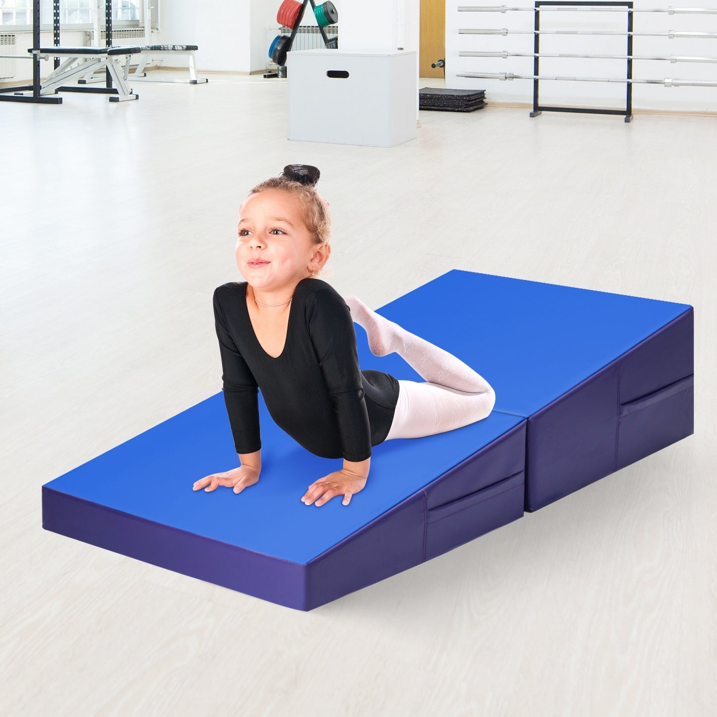 Tumbling Incline Gymnastics Exercise Folding Wedge Ramp Mat-Blue Kids Crystal